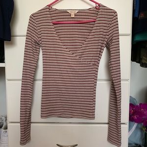 Striped open v neck long sleeve